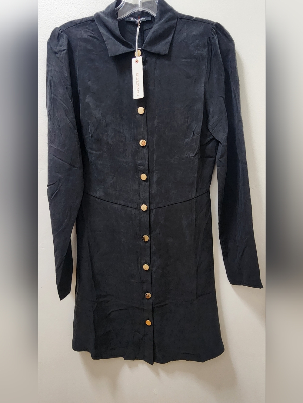 Olivaceous Boutique Black Grey Button Down Dress Cupro Long Sleeve Medium Goth